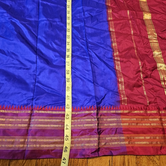 SILKY Indigo Blue and Wedding Red Saree - Picture 10 of 11